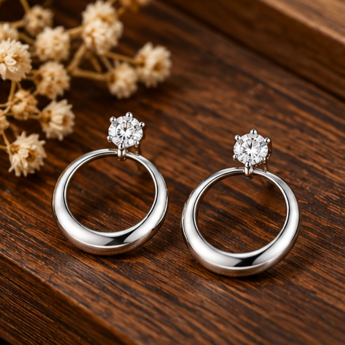 Floral Crystal Hoop Earrings 925 Sterling Silver