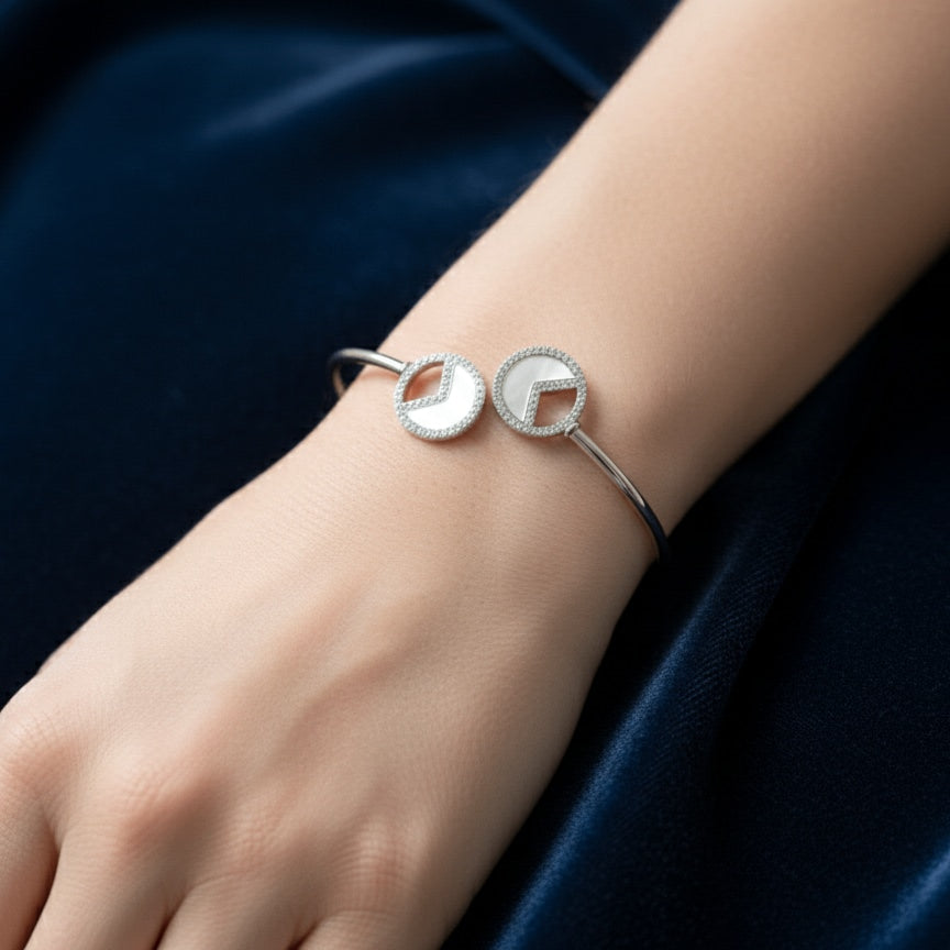 925 Silver Eclipse Dual Circle Kada for Women | Adjustable Sterling Silver Bracelet