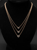 Triple Layer Rose Gold Open Heart Necklace - 925 Sterling Silver
