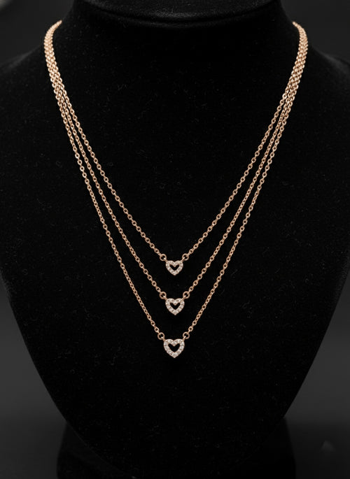 Triple Layer Rose Gold Open Heart Necklace - 925 Sterling Silver