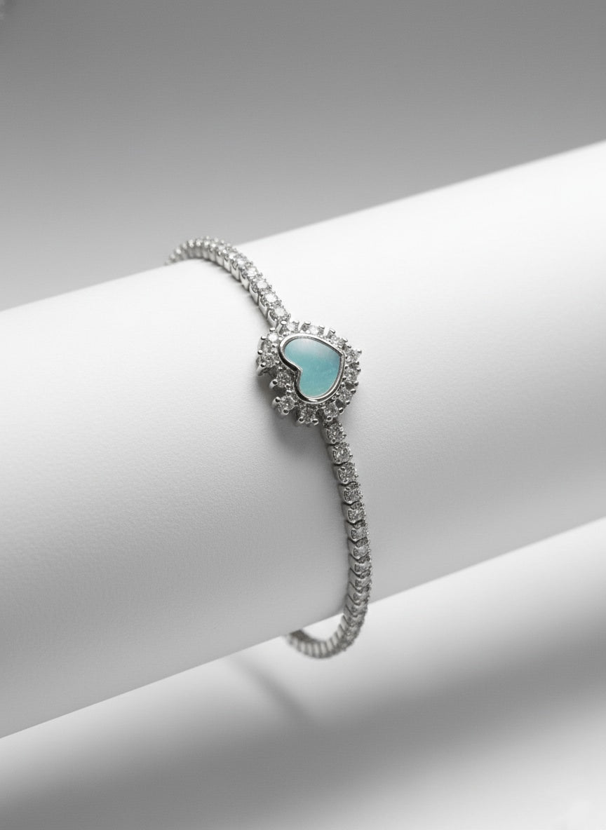 Aurelia Aqua Heart 925 Silver Tennis Bracelet