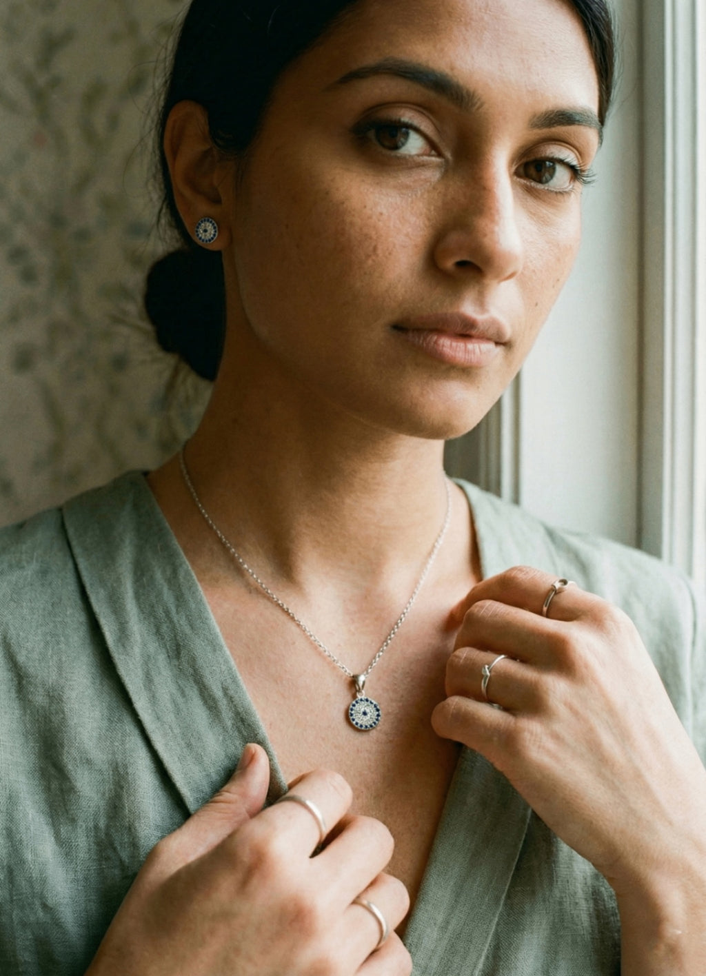 925 Sterling Silver Evil Eye Jewelry Set | Necklace & Earrings