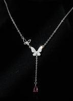 925 sterling silver butterfly y-shaped necklace