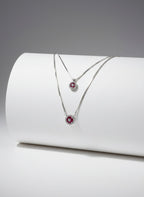 Double Layer Red Halo Necklace - 925 Sterling Silver