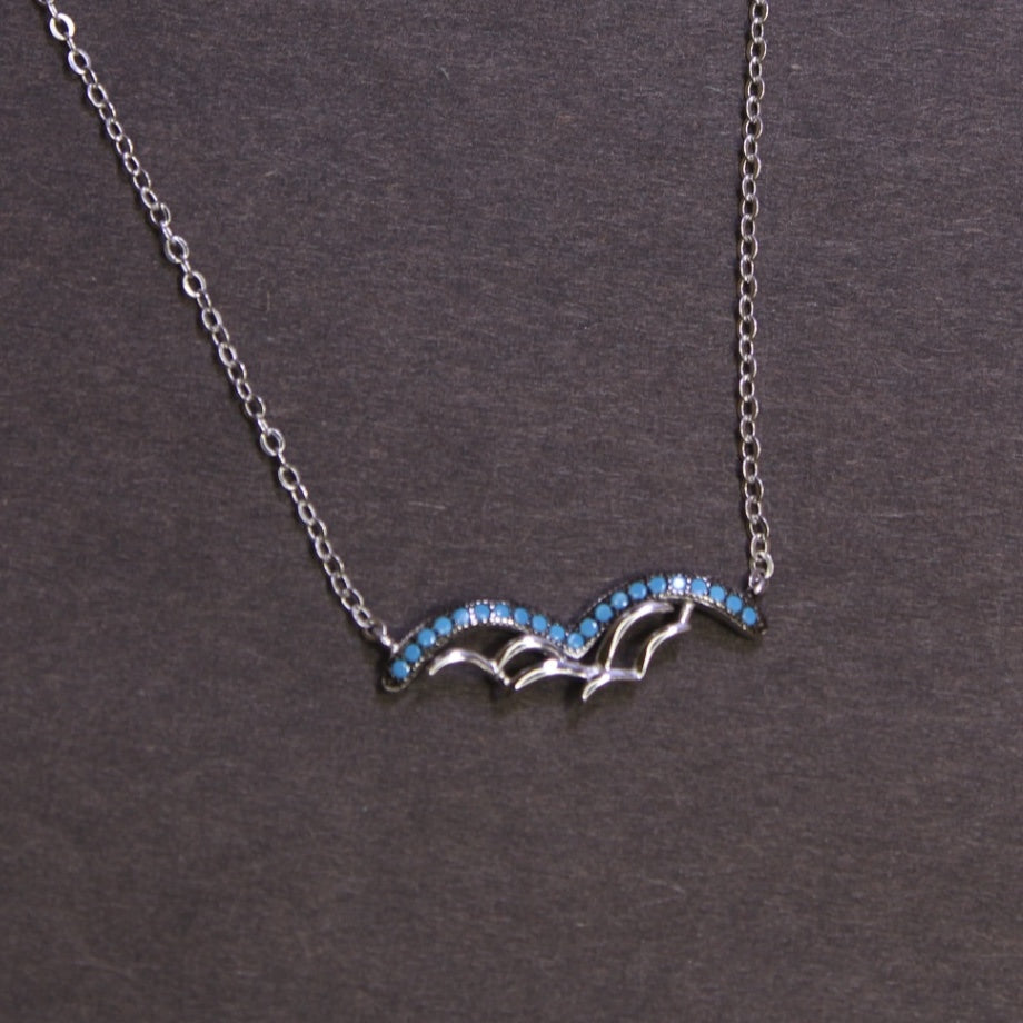 925 Sterling Silver Bat Wing Charm with Turquoise CZ