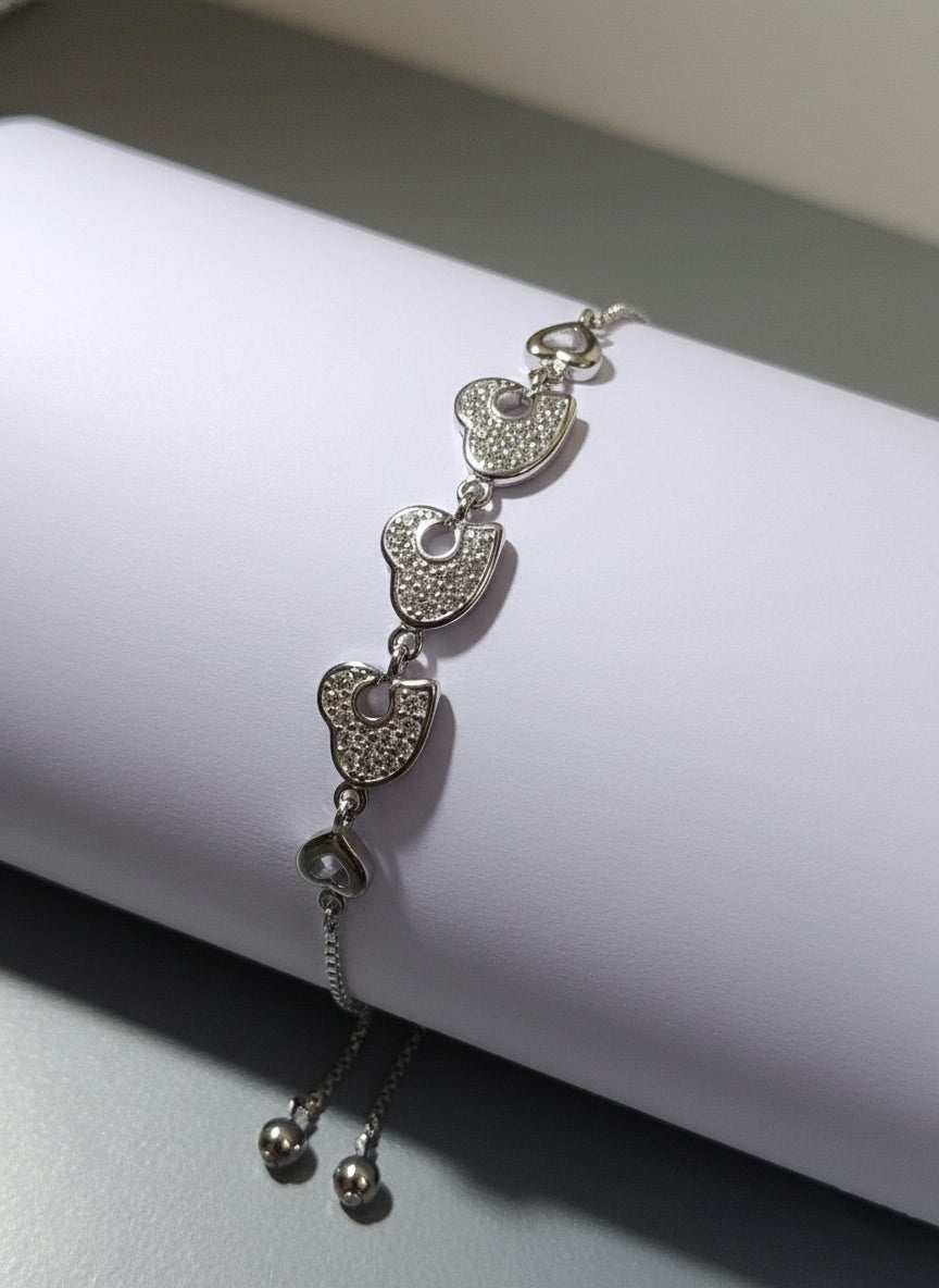 Celeste Triple Heart 925 Sterling Silver Bracelet