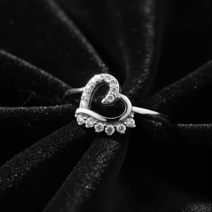 925 Sterling Silver Pave Heart Ring
