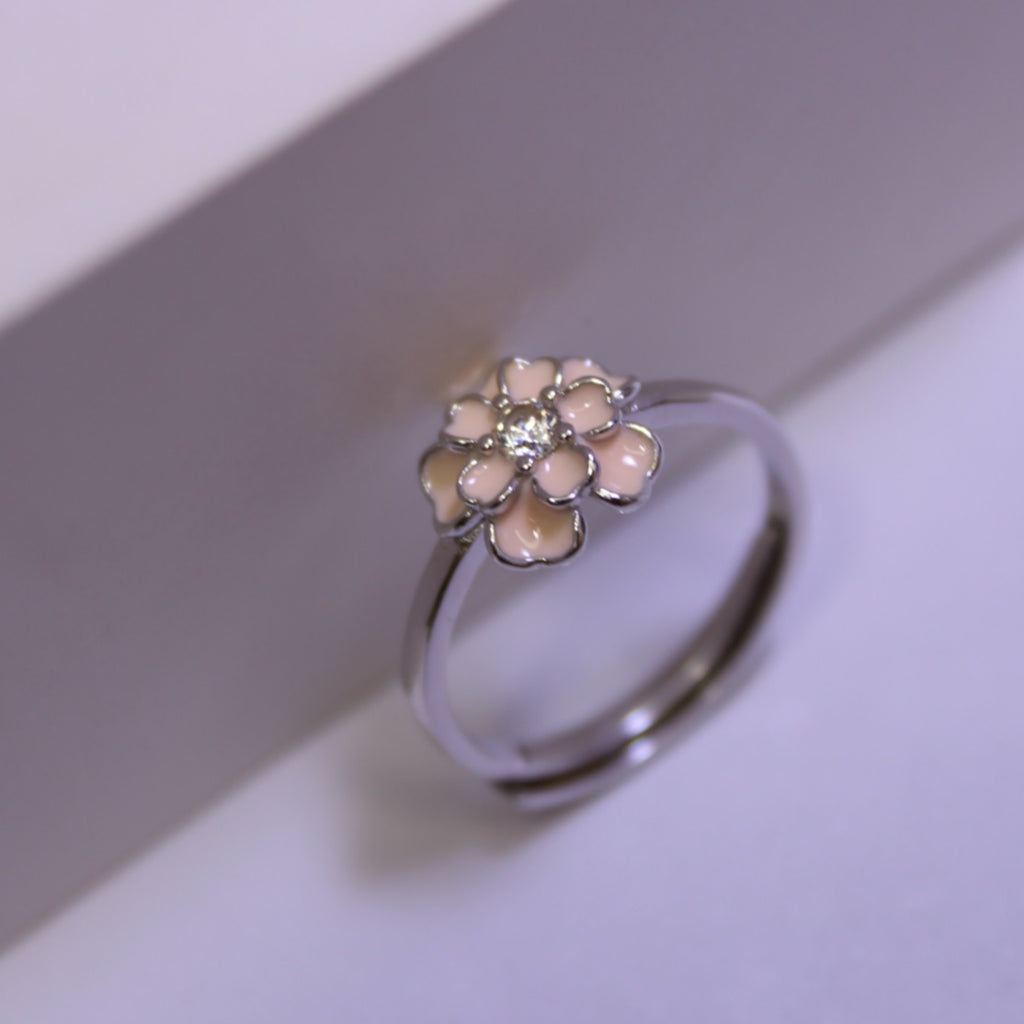 925 Sterling Silver Enamel Flower Ring