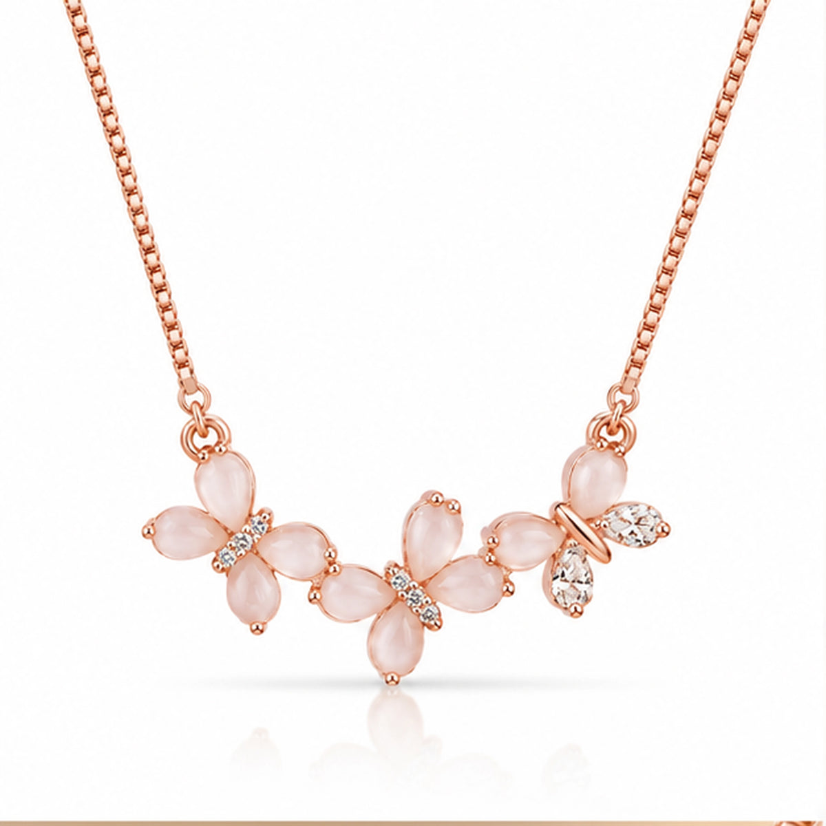 Rose Gold Blossom Branch Pendant Necklace 925 Sterling Silver