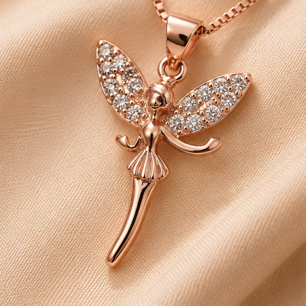 Rose Gold Butterfly Fairy Pendant Necklace 925 Sterling Silver
