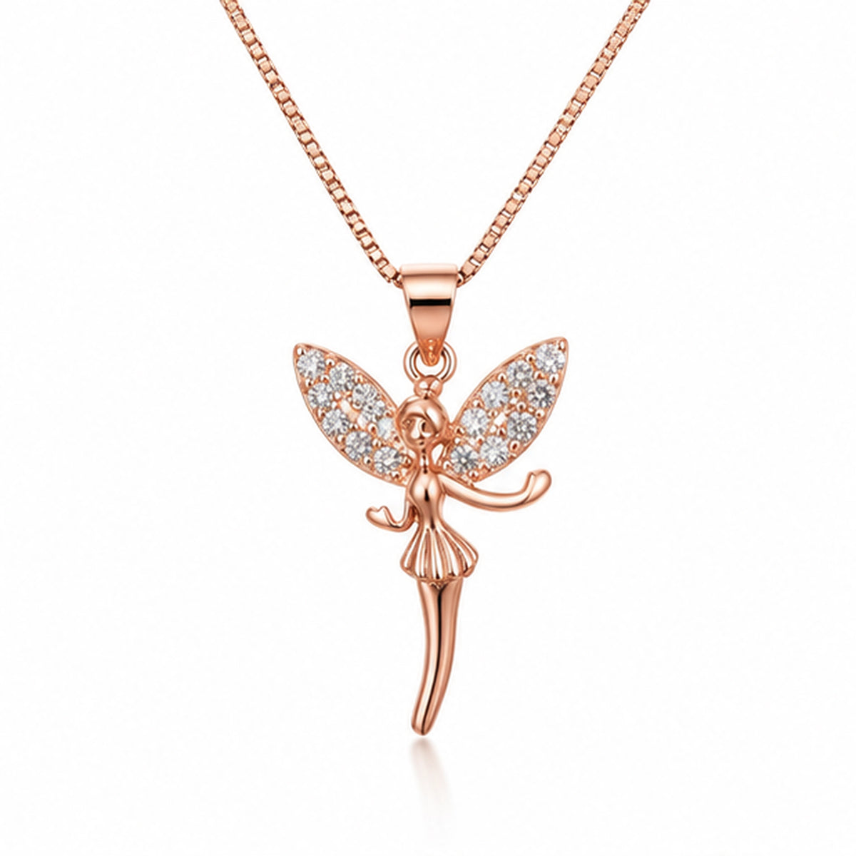 Rose Gold Butterfly Fairy Pendant Necklace 925 Sterling Silver