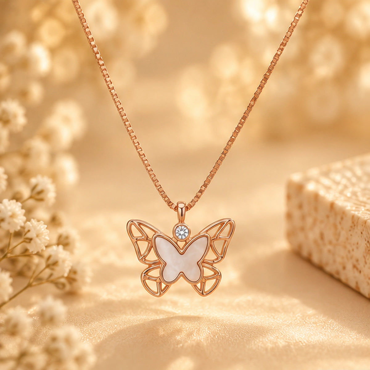 Rose Gold Butterfly Outline Pendant Necklace