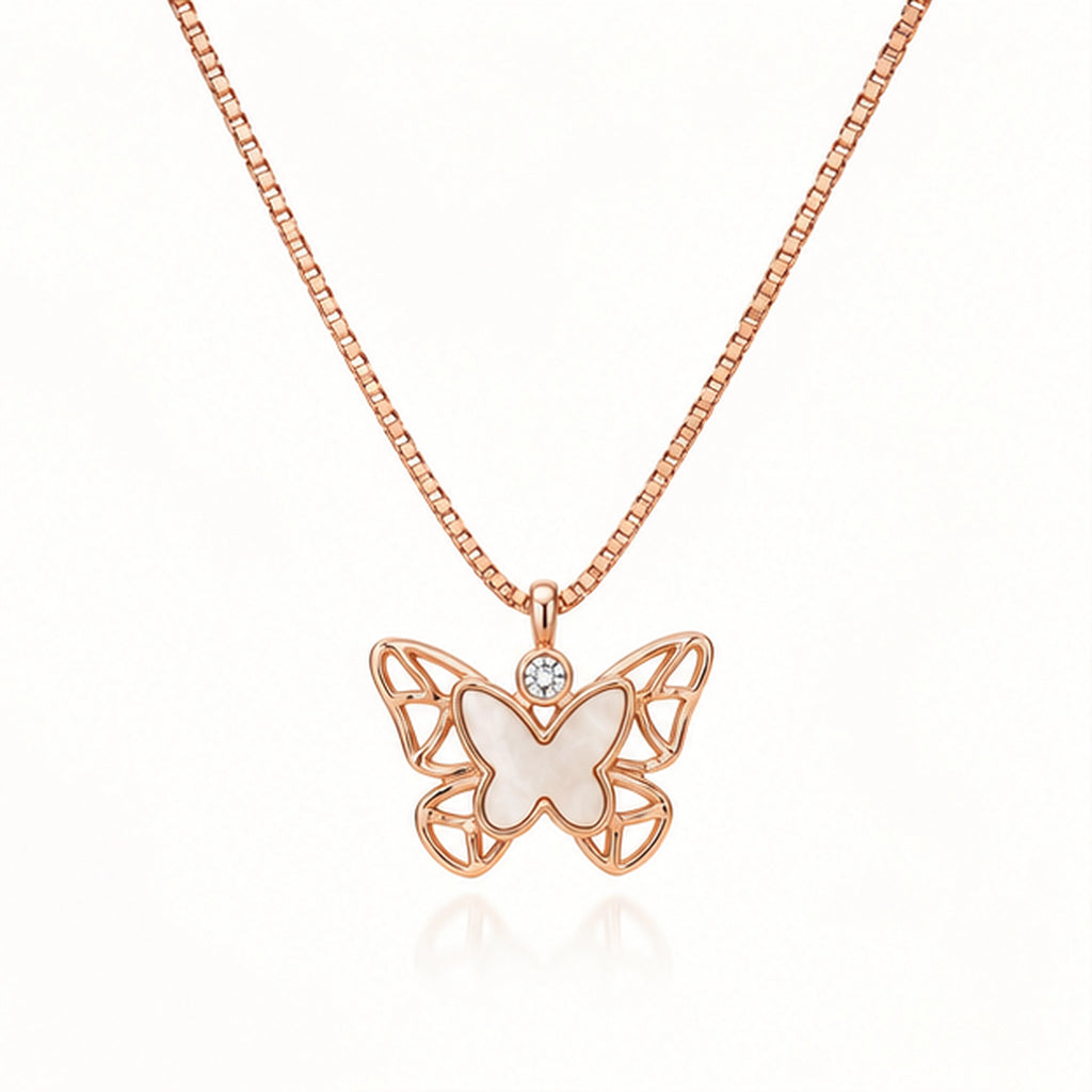 Rose Gold Butterfly Outline Pendant Necklace