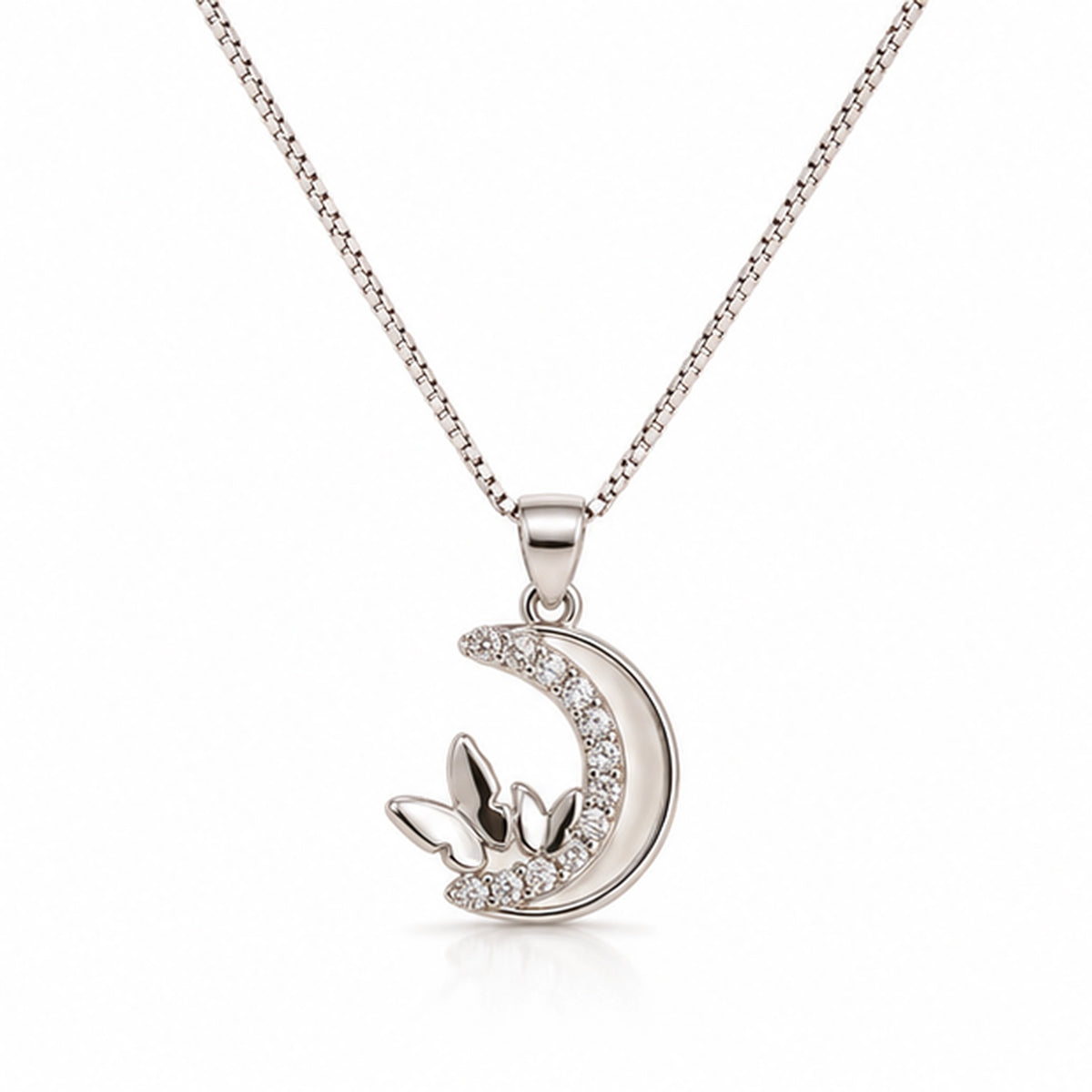 925 Sterling Silver Crescent Moon Pendant Necklace