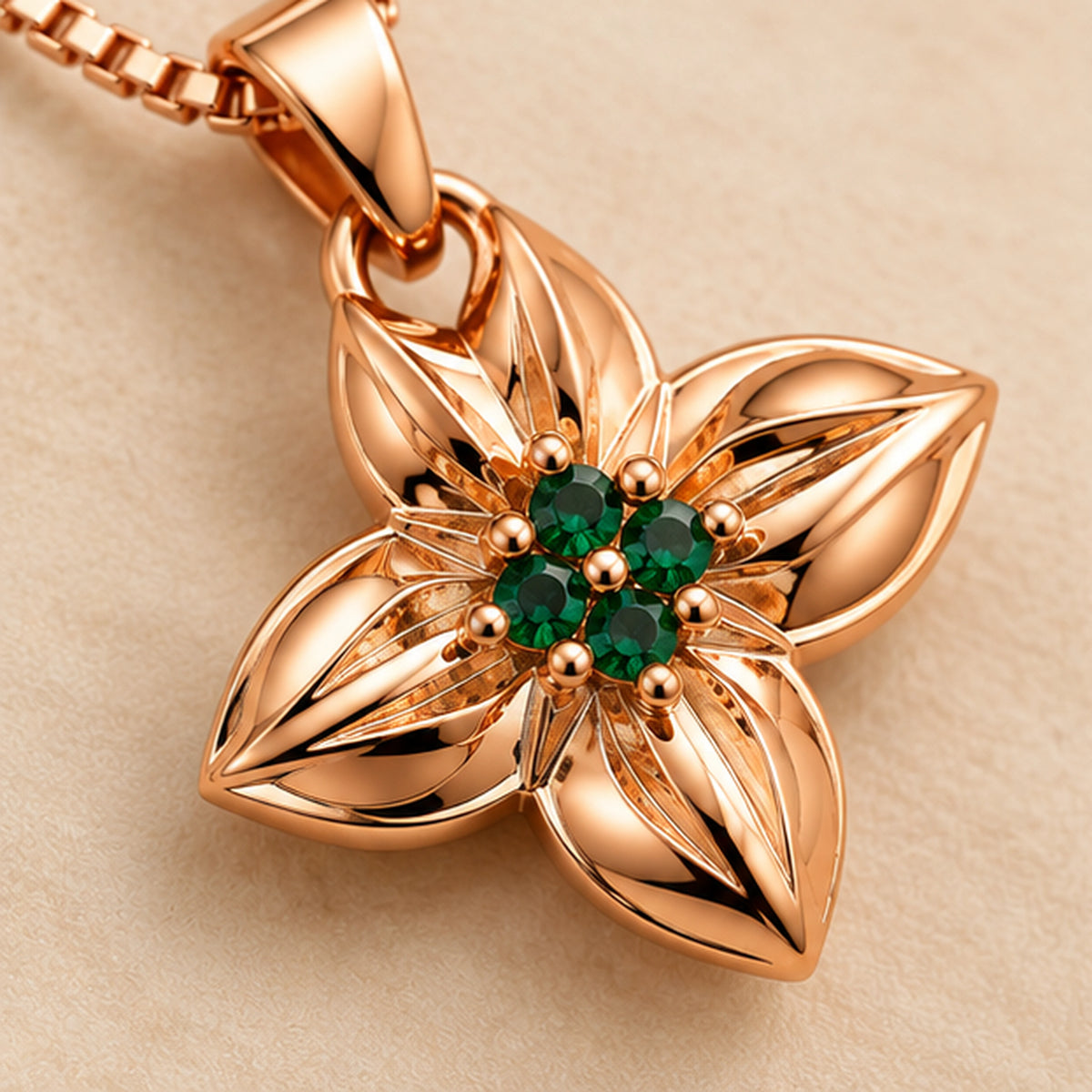 Rose Gold Emerald Clover Pendant Necklace 925 Sterling Silver