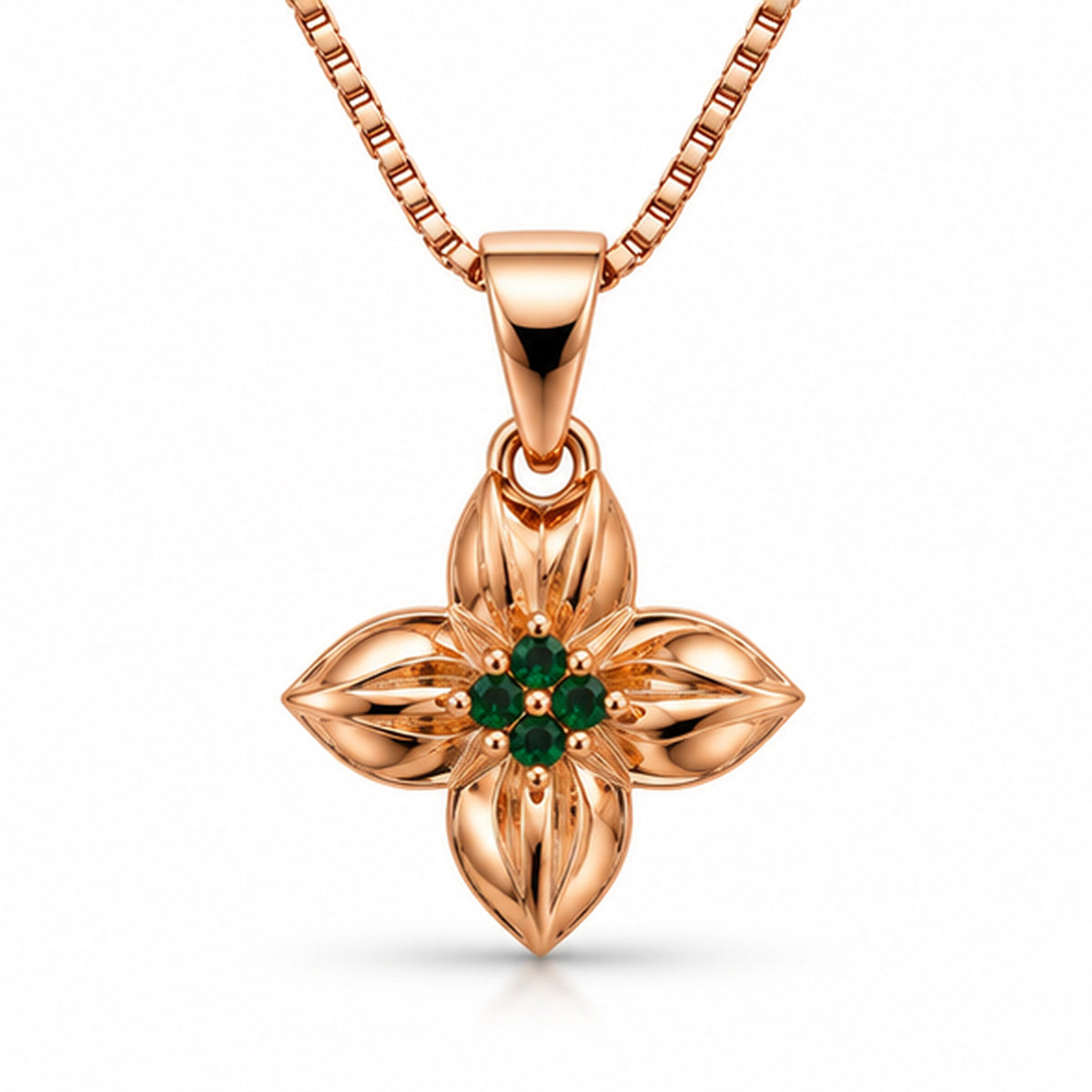 Rose Gold Emerald Clover Pendant Necklace 925 Sterling Silver