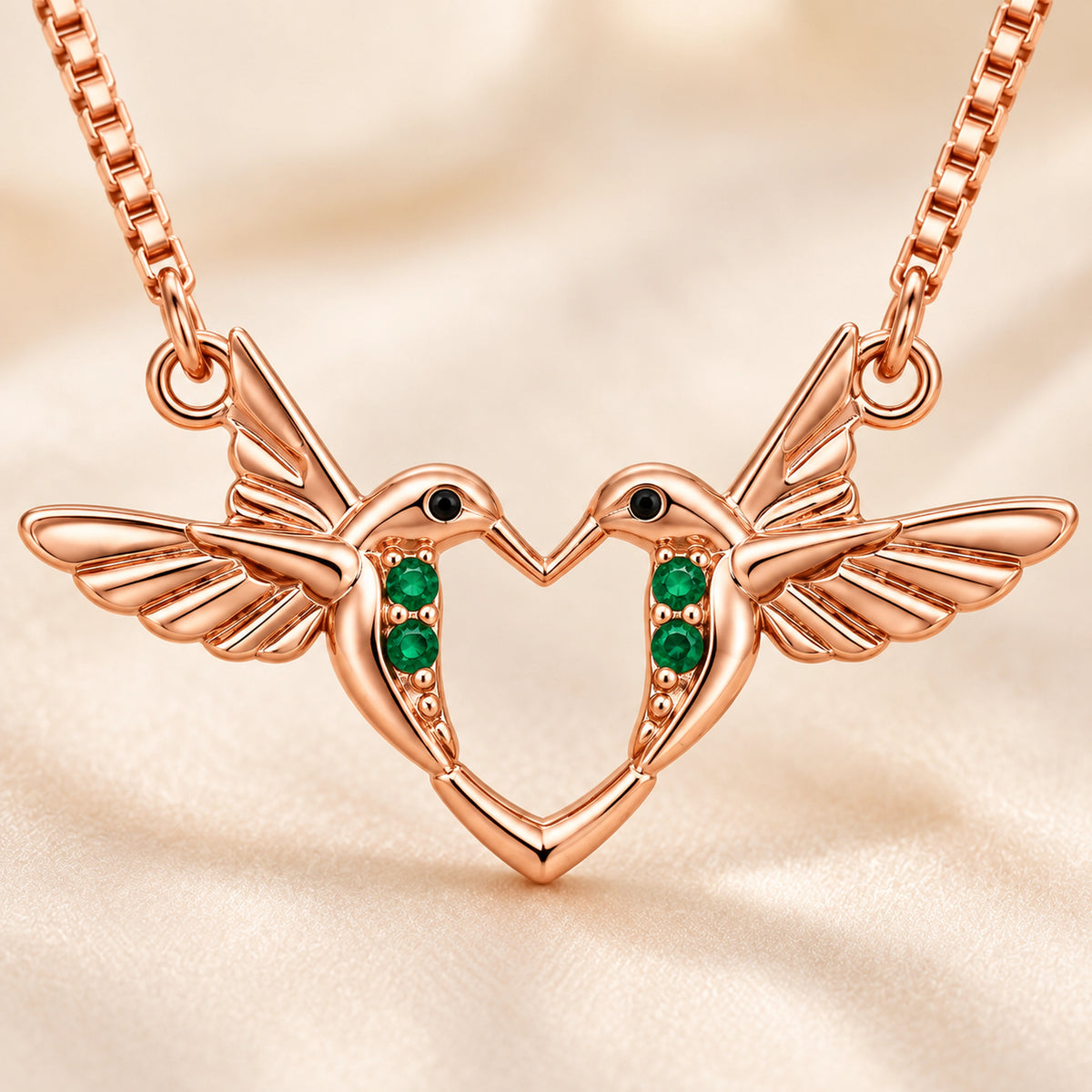 Rose Gold Emerald Heart Bird Pendant Necklace
