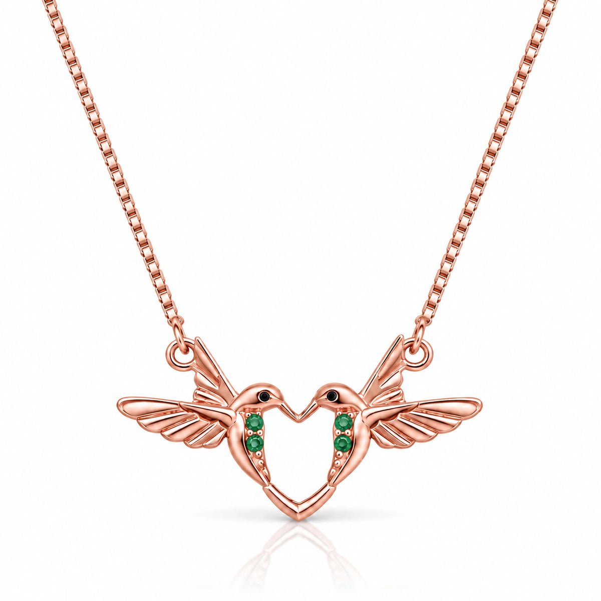 Rose Gold Emerald Heart Bird Pendant Necklace