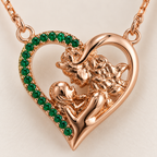 Rose gold Emerald Heart Ribbon Pendant Necklace 925 Sterling Silver