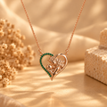 Rose gold Emerald Heart Ribbon Pendant Necklace 925 Sterling Silver