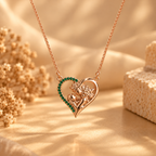 Rose gold Emerald Heart Ribbon Pendant Necklace 925 Sterling Silver