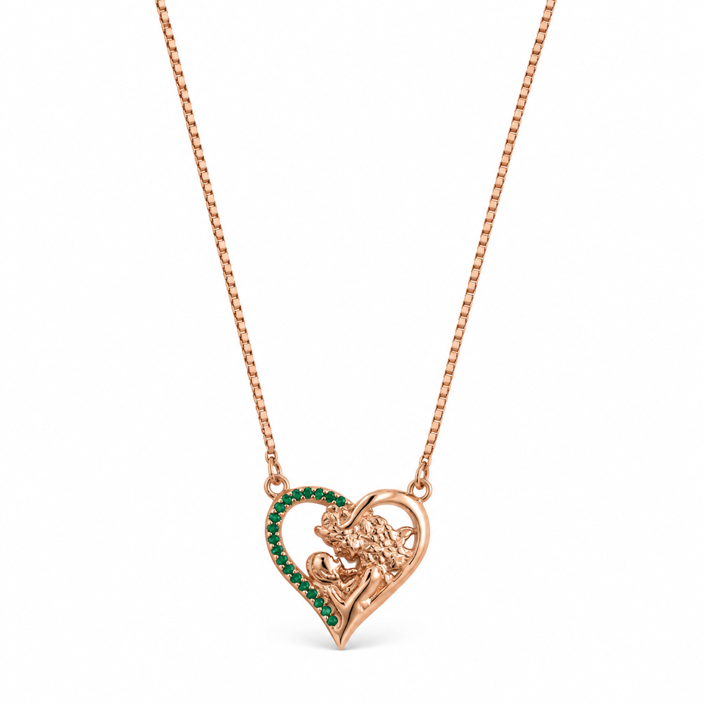 Rose gold Emerald Heart Ribbon Pendant Necklace 925 Sterling Silver