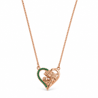 Rose gold Emerald Heart Ribbon Pendant Necklace 925 Sterling Silver