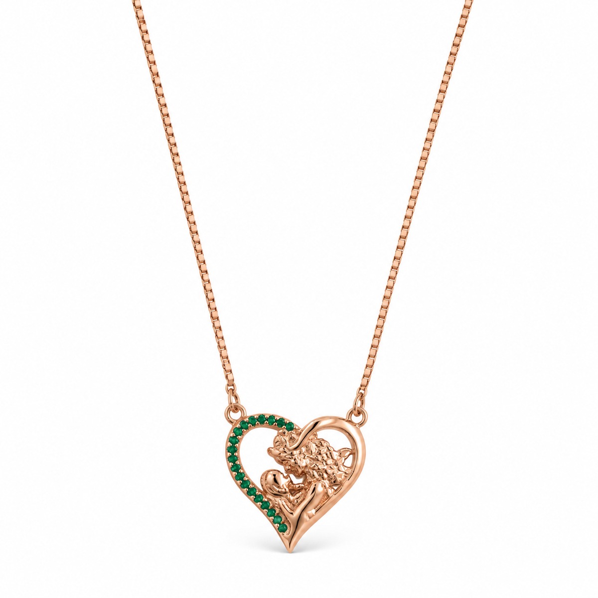 Rose gold Emerald Heart Ribbon Pendant Necklace 925 Sterling Silver