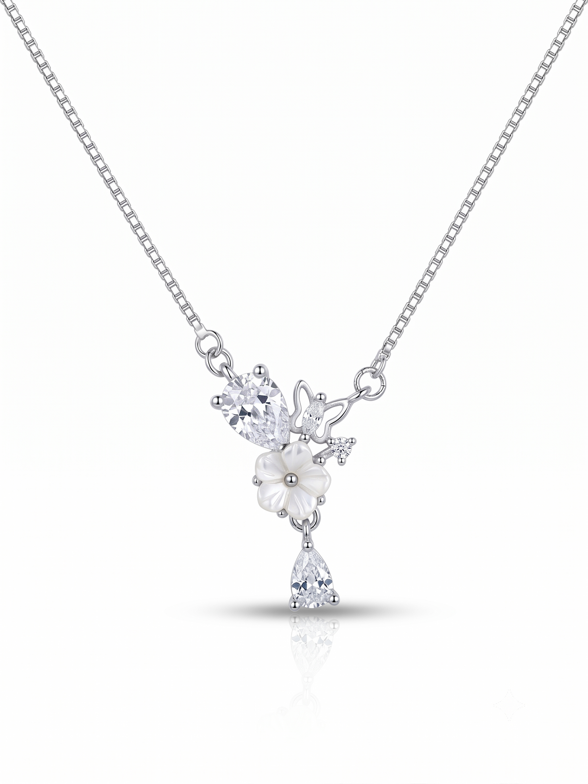 Floral Cascade Pendant Necklace 925 Sterling Silver
