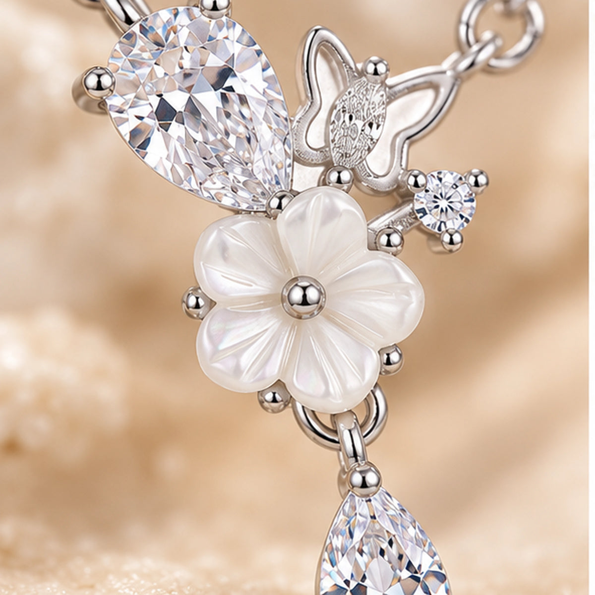 Floral Cascade Pendant Necklace 925 Sterling Silver