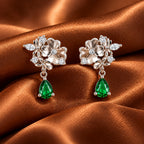 Floral Green Teardrop Earrings 925 Sterling Silver