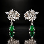Floral Green Teardrop Earrings 925 Sterling Silver