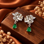 Floral Green Teardrop Earrings 925 Sterling Silver