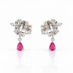 Floral Pink Teardrop Earrings 925 Sterling Silver