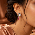 Floral Pink Teardrop Earrings 925 Sterling Silver