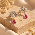 Floral Pink Teardrop Earrings 925 Sterling Silver