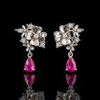 Floral Pink Teardrop Earrings 925 Sterling Silver