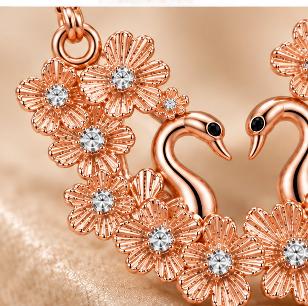 Rose Gold Floral Swan Drop Pendant Necklace