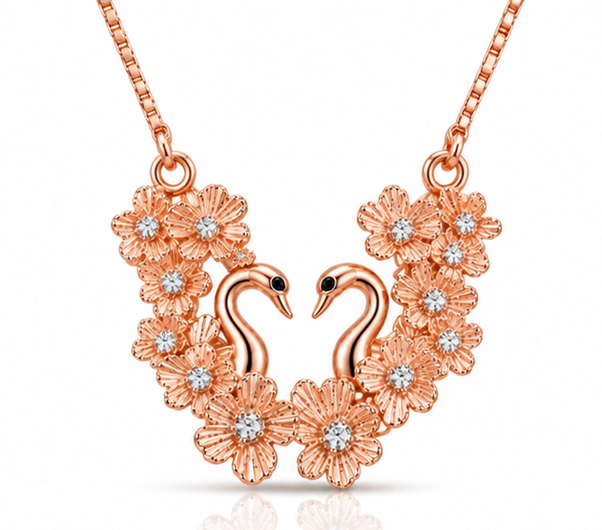 Rose Gold Floral Swan Drop Pendant Necklace