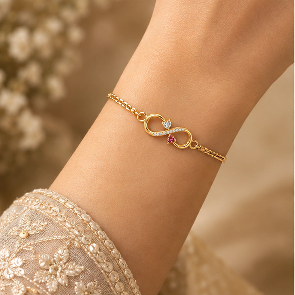 Gold Infinity Heart Crystal Bracelet 925 Sterling Silver