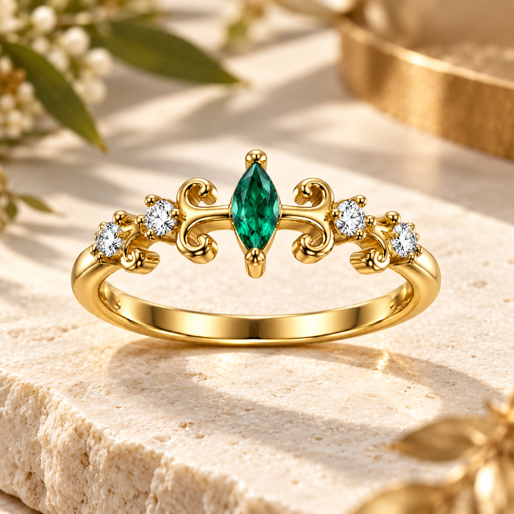 Gold Marquise Scroll Ring 925 Sterling Silver
