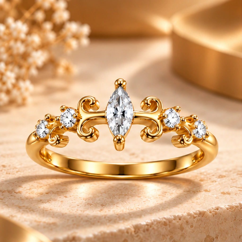 Gold Marquise Scroll Ring 925 Sterling Silver