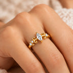 Gold Marquise Scroll Ring 925 Sterling Silver