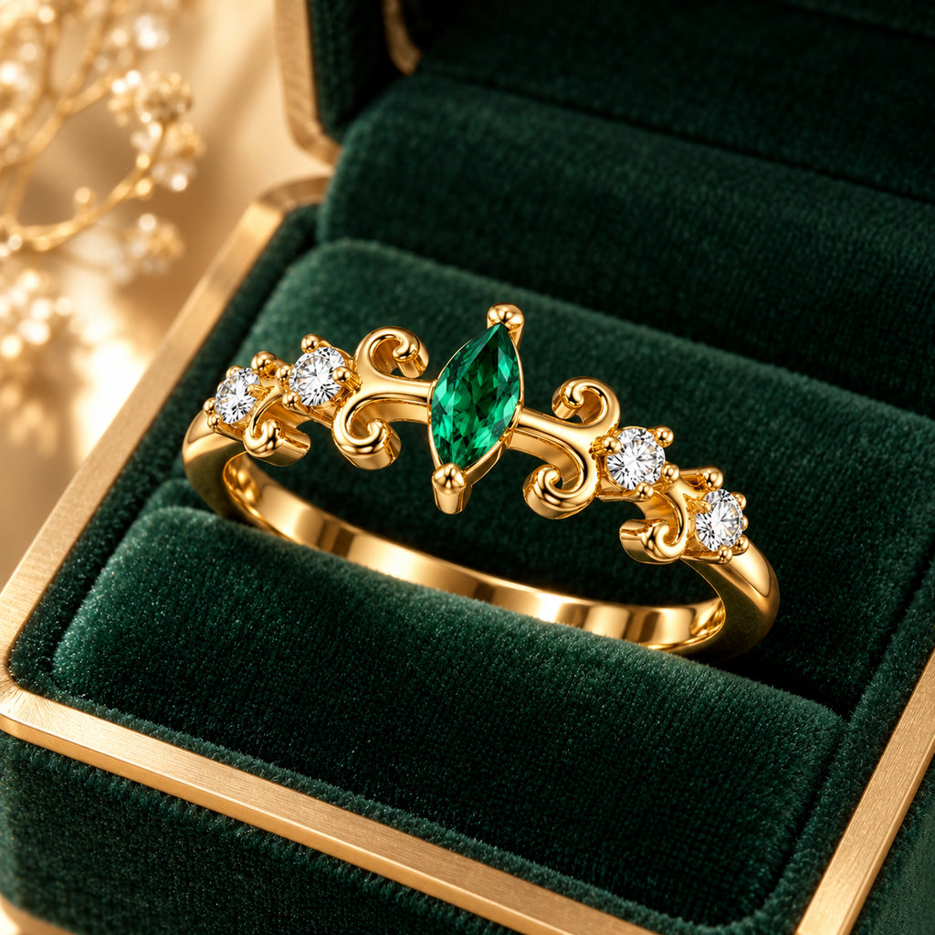 Gold Marquise Scroll Ring 925 Sterling Silver
