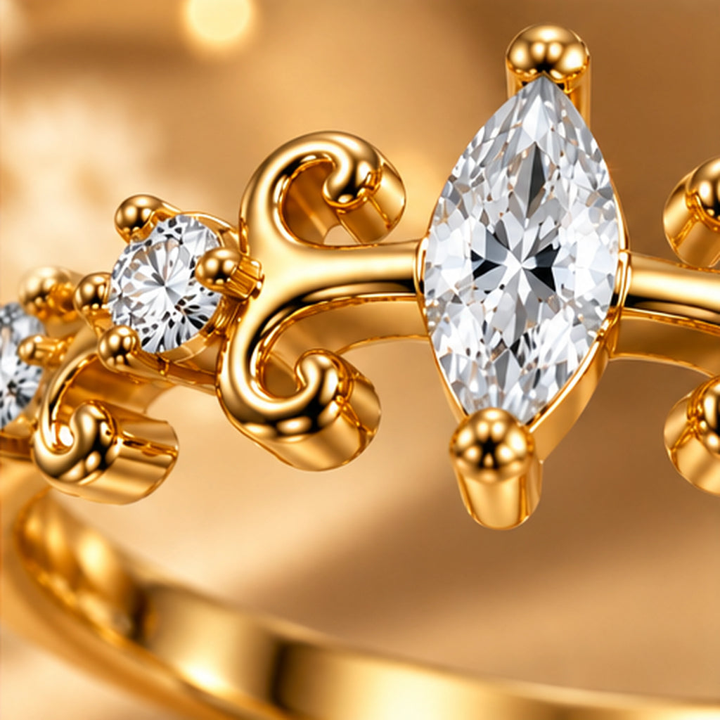 Gold Marquise Scroll Ring 925 Sterling Silver