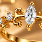 Gold Marquise Scroll Ring 925 Sterling Silver
