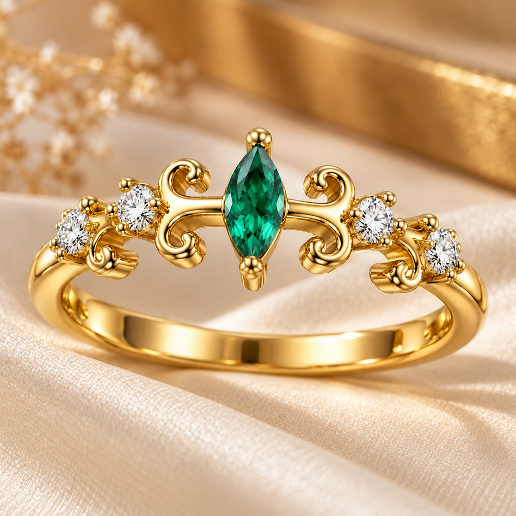 Gold Marquise Scroll Ring 925 Sterling Silver