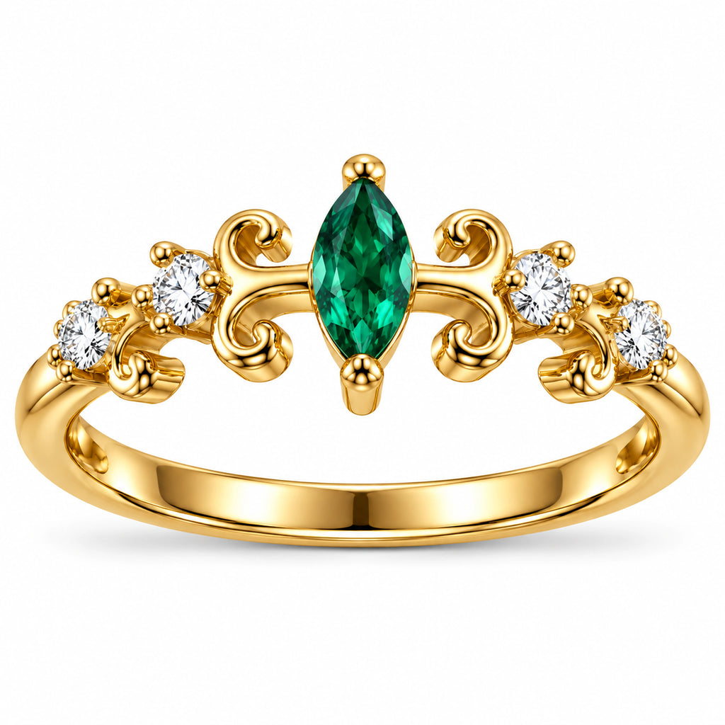 Gold Marquise Scroll Ring 925 Sterling Silver