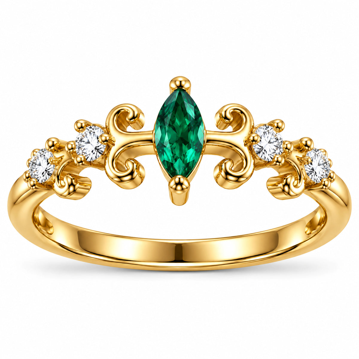 Gold Marquise Scroll Ring 925 Sterling Silver