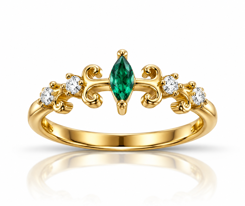 Gold Marquise Scroll Ring 925 Sterling Silver